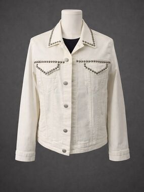 Women's Cream Denim Jacket with Silver Stud Detailing